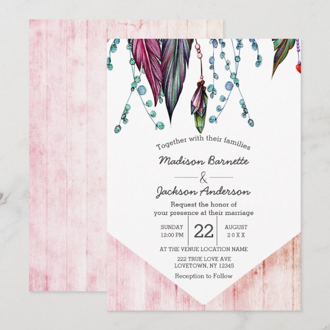 Boho Dream Catcher & Feathers Wedding Invitation (Front/Back)