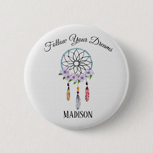 Boho Dream Catcher Floral Flower Feathers Tribal 6 Cm Round Badge