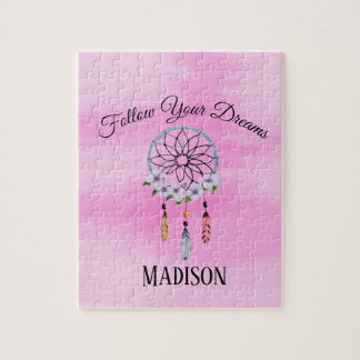 Boho Dream Catcher Floral Flower Personalised Name Jigsaw Puzzle