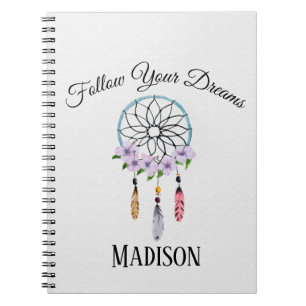 Boho Dream Catcher Floral Flower Personalised Name Notebook