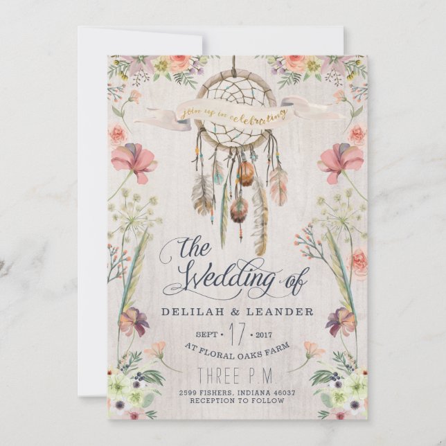 Boho Dream Catcher Floral Wedding Invitation (Front)