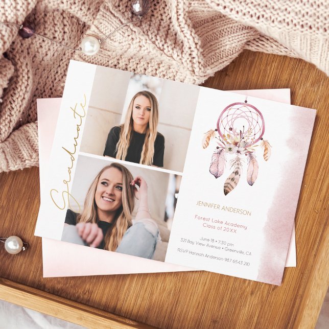 Boho Dream Catcher Gold Script Photo Graduation Announcement (Creator Uploaded)