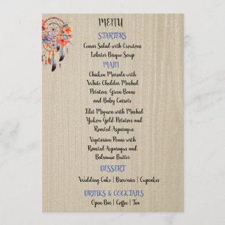 Boho Dream Catcher Wedding Reception 5X7 Menu