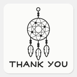 Boho Dream Catcher, Wedding Trival Thank You Black Square Sticker
