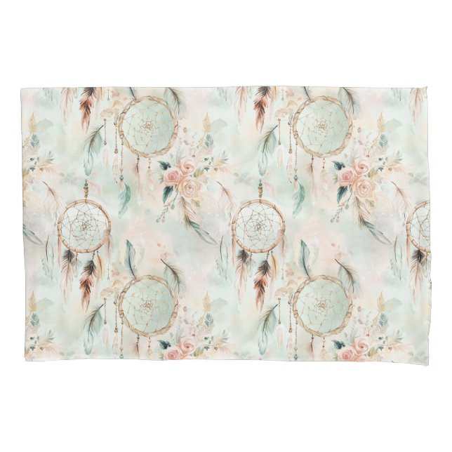 Boho Dreamcatcher and Feathers Pillowcase (Front)