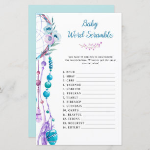 Boho Dreamcatcher Baby Shower Word Scramble