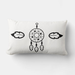 Boho Dreamcatcher Black Tribal Native American Lumbar Cushion