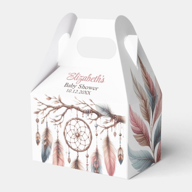 Boho Dreamcatcher Custom Script Name Baby Shower Favour Box (Front Side)