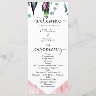 Boho Dreamcatcher & Feathers Pink Wedding Program