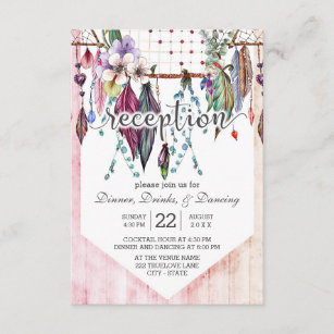 Boho Dreamcatcher & Feathers Wedding Reception Enclosure Card