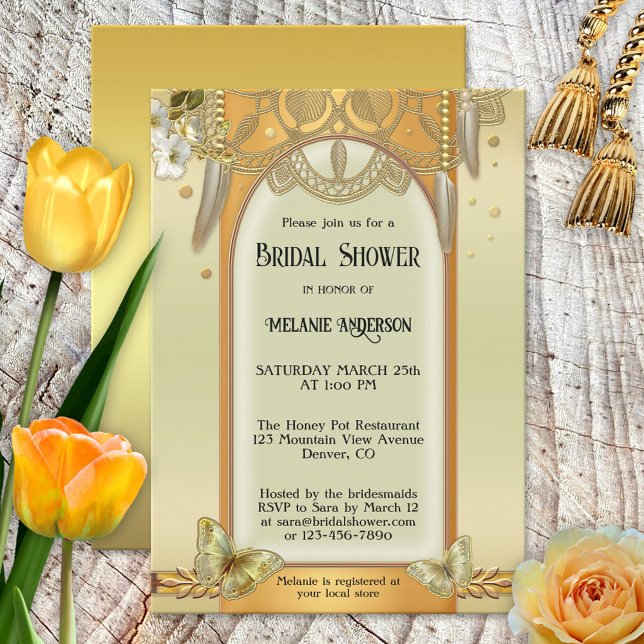 Boho Dreamcatcher Gold Bridal Shower Invitation (Creator Uploaded)