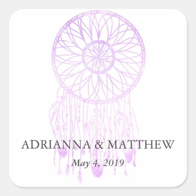 Boho Dreamcatcher Lavender Chic Tribal Wedding Square Sticker (Front)