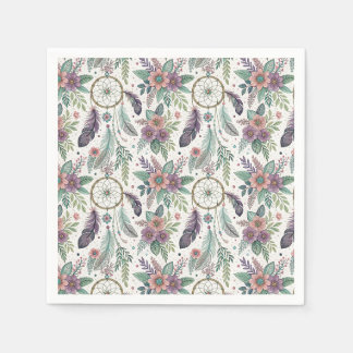 Boho Dreamcatcher Magical Feathers Floral Pattern Napkin