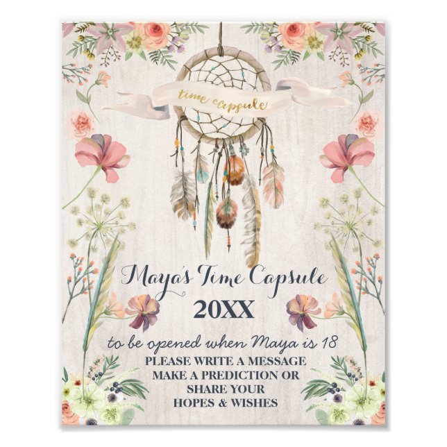 Boho Dreamcatcher Rustic Baby Shower Time Capsule Photo Print (Front)