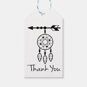 Boho Dreamcatcher Thank You Tribal Wedding Black Gift Tags