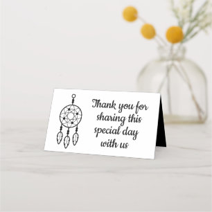 Boho Dreamcatcher Thank You Wedding Black Place Card