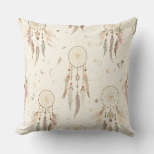 Boho Dreamcatcher Throw Pillow Ethereal Feather