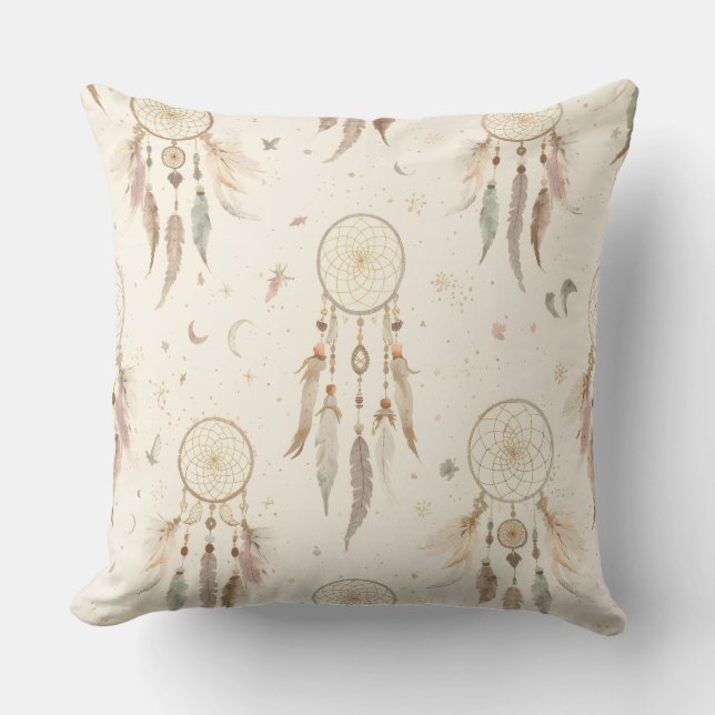  Boho Dreamcatcher Throw Pillow | Ethereal Feather (Front)