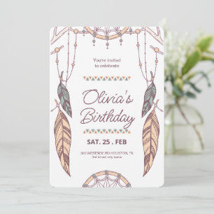 Boho Dreamcatcher Tribal, Boho Birthday Party  Invitation