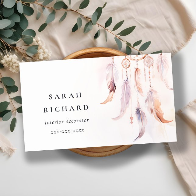 Boho Dreamcatcher Watercolor Lilac Blush Peach Business Card (Creator Uploaded)