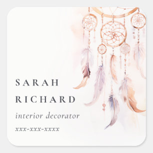 Boho Dreamcatcher Watercolor Lilac Blush Peach Square Sticker