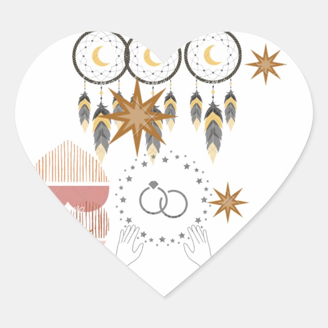 Boho Dreamcatcher Wedding Heart Stickers (Front)