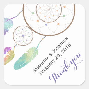 Boho Dreamcatcher Wedding Thank You Square Sticker