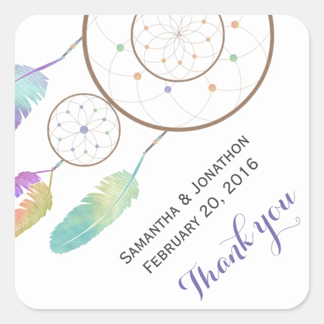 Boho Dreamcatcher Wedding Thank You Square Sticker (Front)