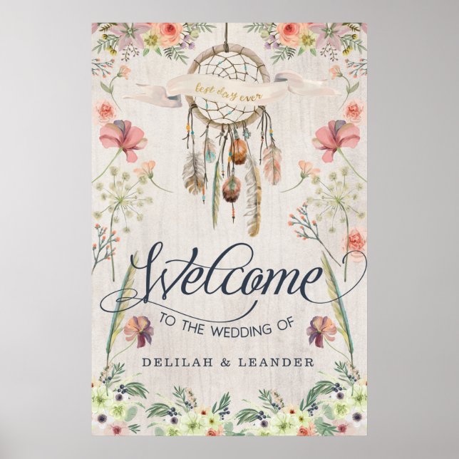 Boho Dreamcatcher Welcome to the Wedding of Sign (Front)