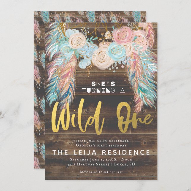 Boho Dreamcatcher Wild One Birthday Invitation (Front/Back)