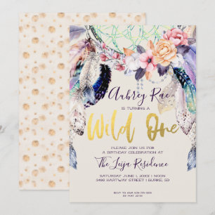 Boho Dreamcatcher Wild One Birthday Invitation