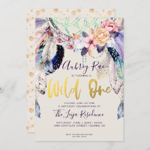 Boho Dreamcatcher Wild One Birthday Invitation