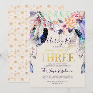 Boho Dreamcatcher   Young Wild & Three Invitation