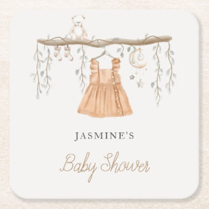 Boho Dress Clothes Girl Baby Shower Square Paper Coaster