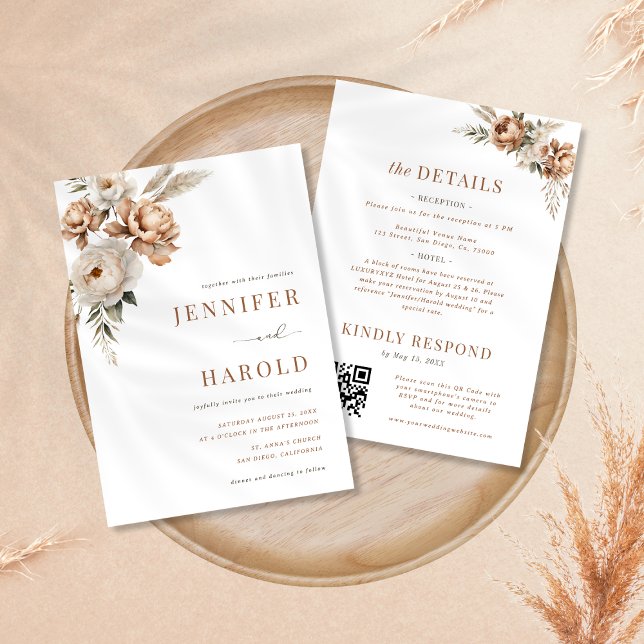 Boho Dried Fall Floral Minimal All in One Wedding Invitation (Creator Uploaded)