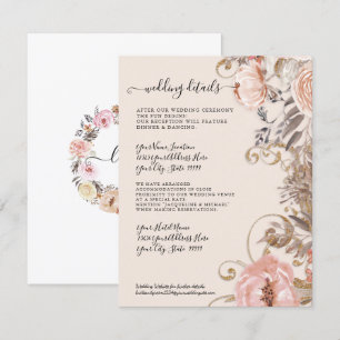 Boho Dried Floral Blush Rose Gold Wedding Details Invitation