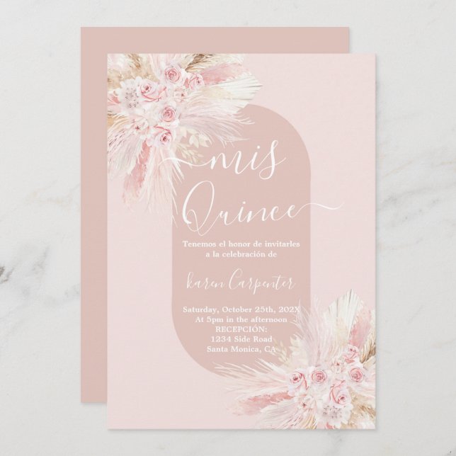 Boho Dried Floral  Quinceanera Invitation (Front/Back)
