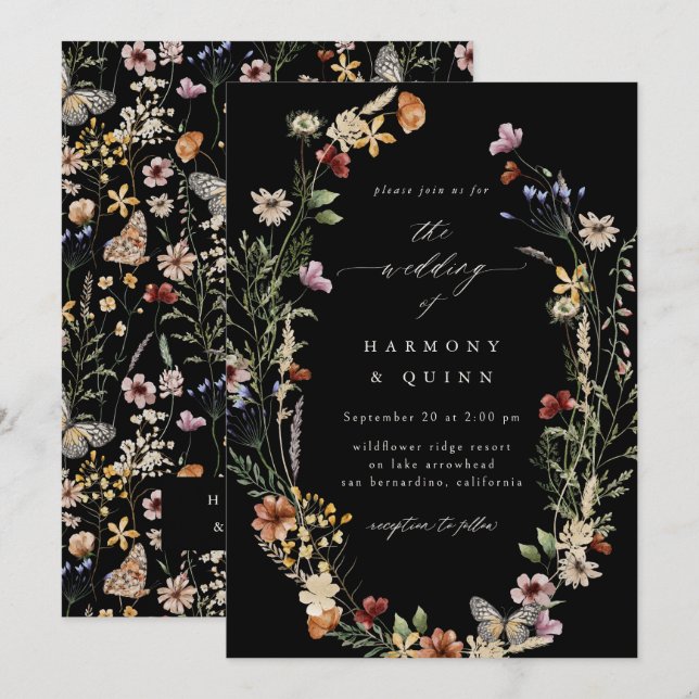Boho Dried Floral Wildflower Wedding Invitation (Front/Back)