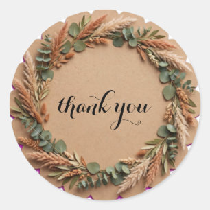 Boho Dried Floral Wreath Frame Classic Round Sticker