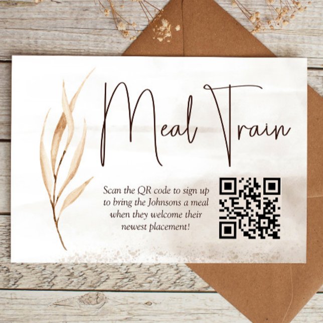 Boho Dried Florals Meal Train Sign up Enclosure Card (Meal train sign up with QR code)