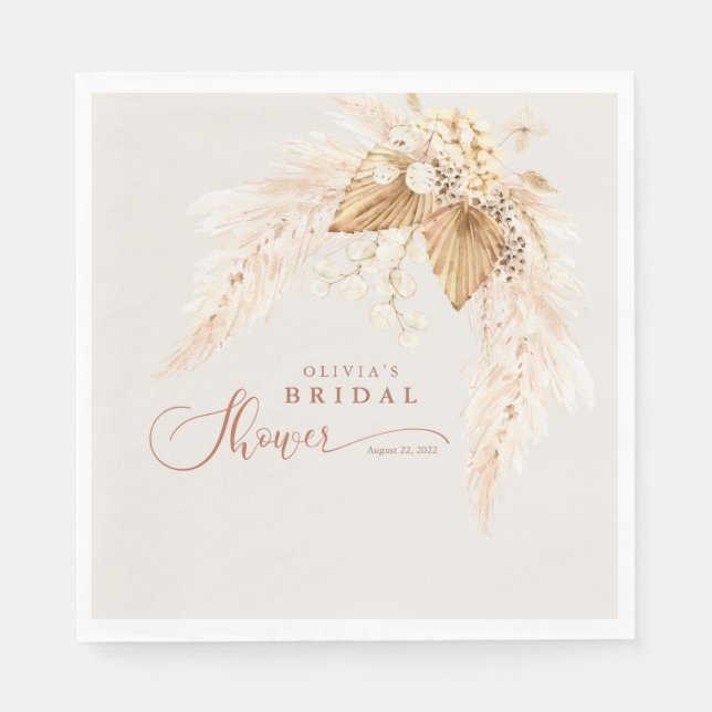  Boho Dried Flowers and Pampas Grass Bridal Shower Napkin (Front)