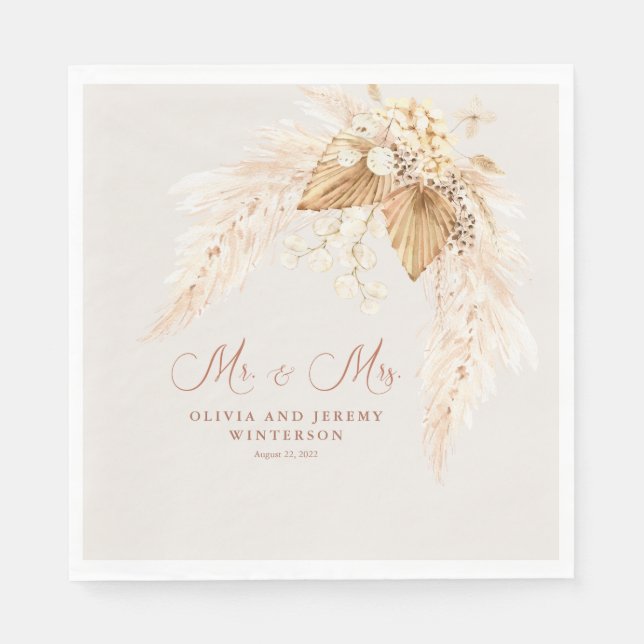  Boho Dried Flowers and Pampas Grass Wedding Napkin (Front)