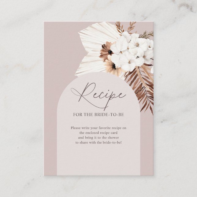 Boho Dried Leaves Recipe Request Bridal Shower Enclosure Card (Front)