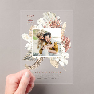 Boho Dried Palm and Orchids Photo Save the Date Acrylic Invitations