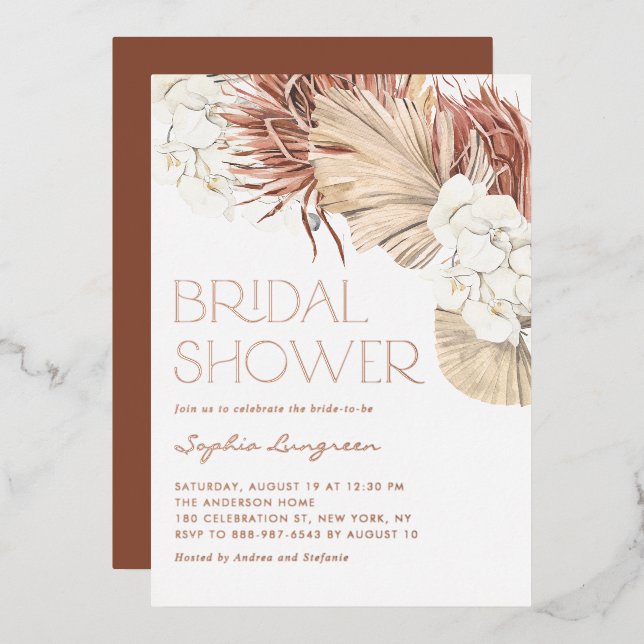 Boho Dried Palm Leaves and Orchids Bridal Shower (Front/Back)