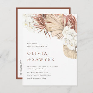 Boho Dried Palm Leaves and Orchids QR Code Wedding Invitation Postcard