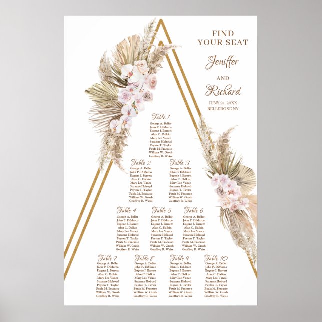 Boho Dried Palm Pampas Grass Dusty Rose Gold Arch Poster (Front)