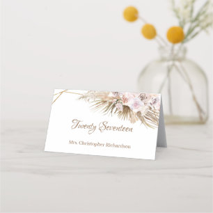Boho Dried Palm Pampas Grass Gold Arch Dusty Rose Place Card