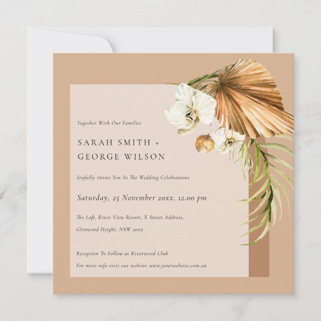 Boho Dried Palm Rust Floral Arch Wedding Invite (Front)