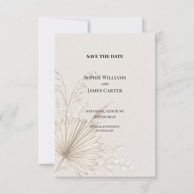 Boho Dried Palm Wedding Save the Date (Front)